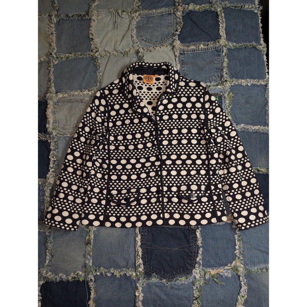 Tory Burch Elijah Polka Dot 3/4 Sleeve Sweater Blazer Jacket Size Large